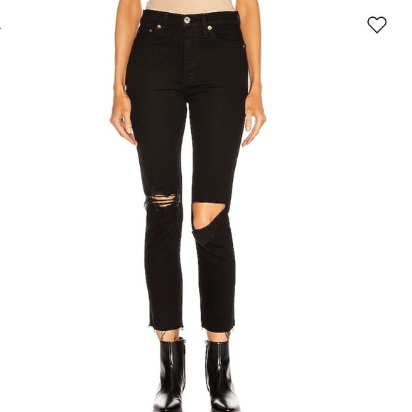 REDONE 90’s High Rise Ankle Cropped Black Jeans - Picture 11 of 14